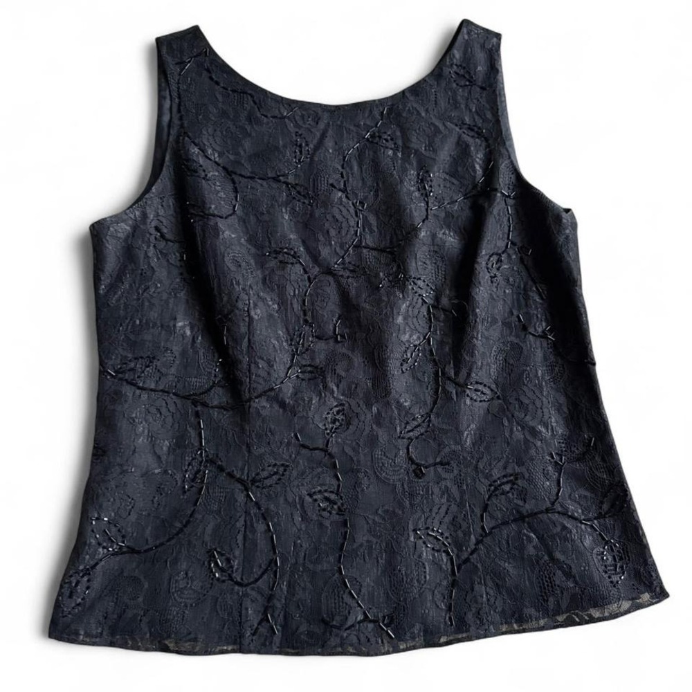 Ann Taylor Black Beaded Lace Tank Top